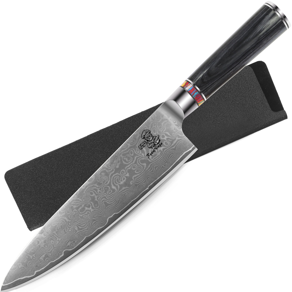 Damascus Pattern Chef Knife Japanese Steel Kitchen Knife, Professional Damascus Steel Cooking Knife with Gift Box For Men and Women