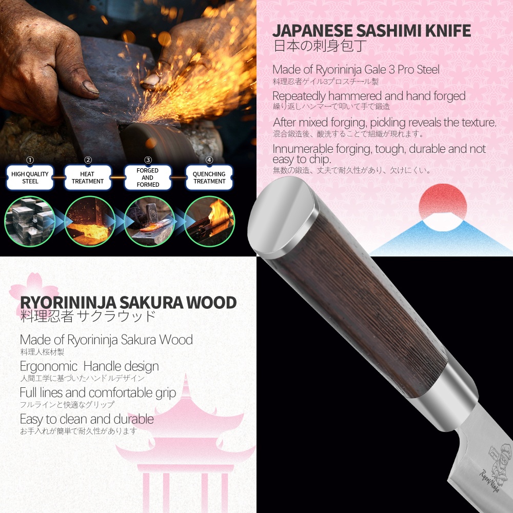 RyoriNinja Dexter Deba Knife Japanese Steel Kitchen Chef Knife, Professional stainless Steel Fish Fillet Knife for cooking with Gift Box for Men and Women