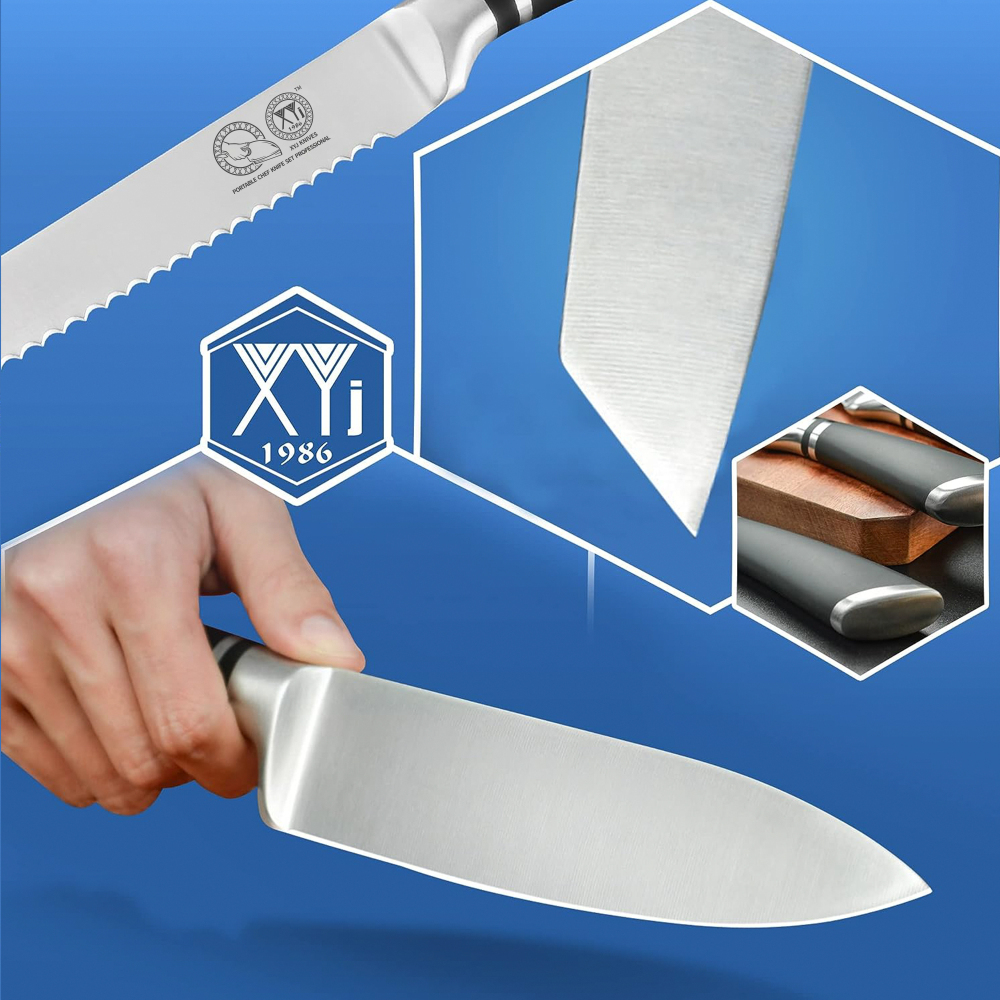 XYJ Knives,Professional Knife Sets for Master Chefs, Best Chef Knife Set with Bag,Meat Cleaver Butcher for Camping