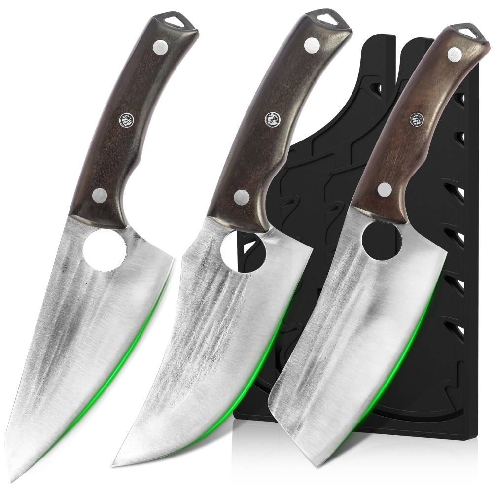 FULLHI Best Butcher Chef Knife Set include sheath High Carbon Steel Cleaver Kitchen Knife Whole Tang Vegetable Cleaver Home BBQ Camping with Knife Ba