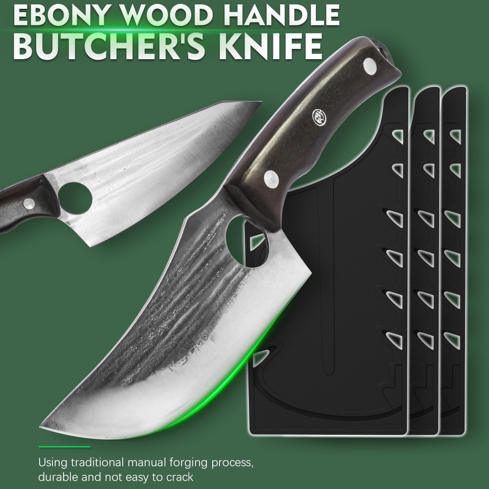 FULLHI Best Butcher Chef Knife Set include sheath High Carbon Steel Cleaver Kitchen Knife Whole Tang Vegetable Cleaver Home BBQ Camping with Knife Ba