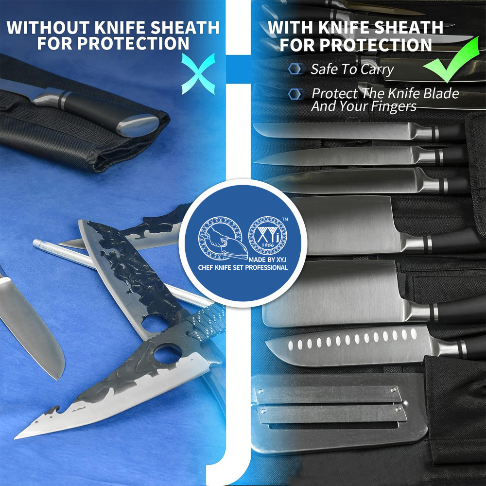 XYJ Knives,Professional Knife Sets for Master Chefs, Best Chef Knife Set with Bag,Meat Cleaver Butcher for Camping