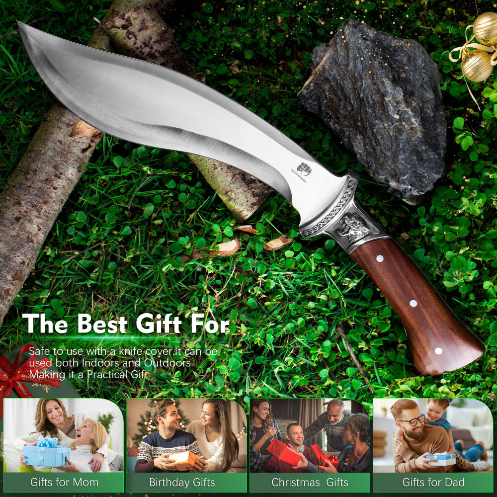 FULLHI Fixed Blade Hunting Knives, Classic Model Wood Handle Hunting Knife with Sheath for Camping Hiking Survival Knives for Men Women(7.8''curved blade)