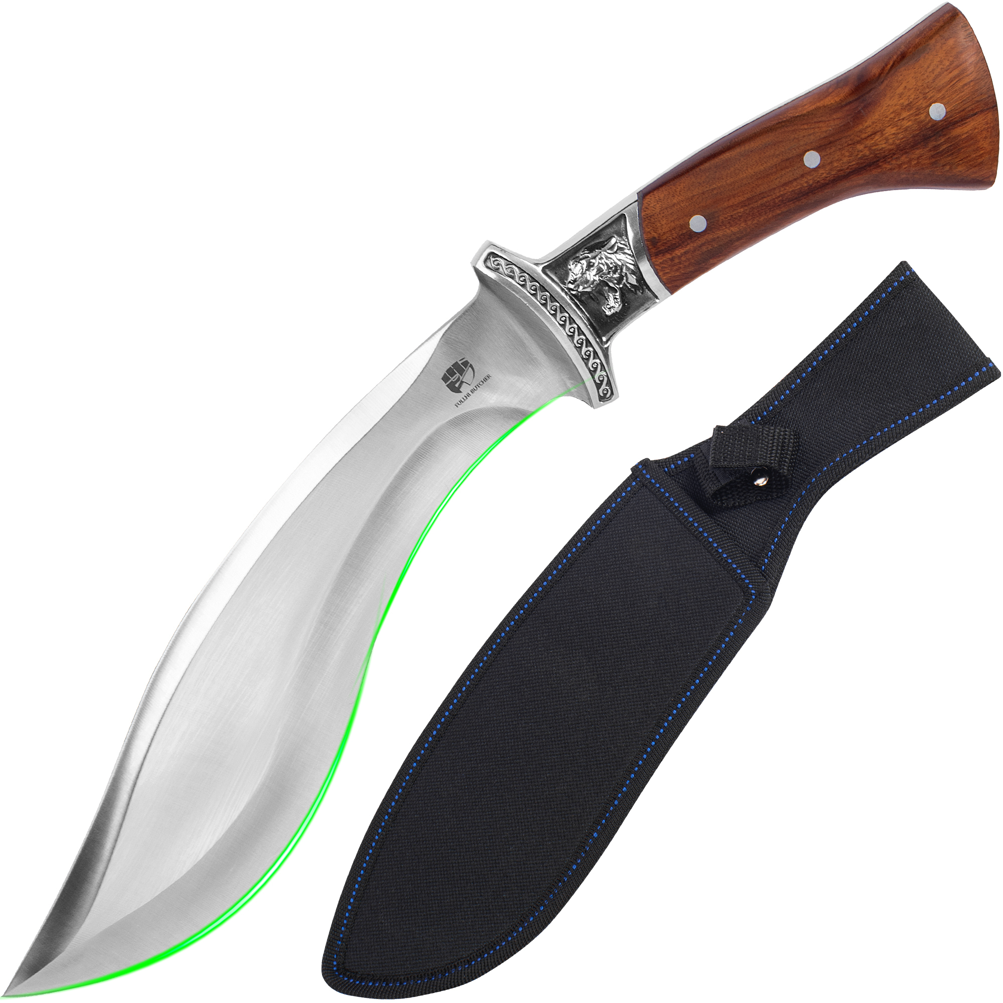 FULLHI Fixed Blade Hunting Knives, Classic Model Wood Handle Hunting Knife with Sheath for Camping Hiking Survival Knives for Men Women(7.8''curved blade)