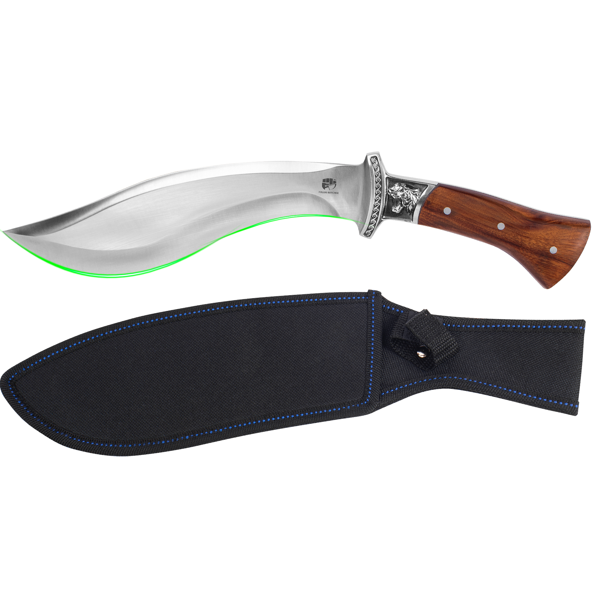 FULLHI Fixed Blade Hunting Knives, Classic Model Wood Handle Hunting Knife with Sheath for Camping Hiking Survival Knives for Men Women(7.8''curved blade)