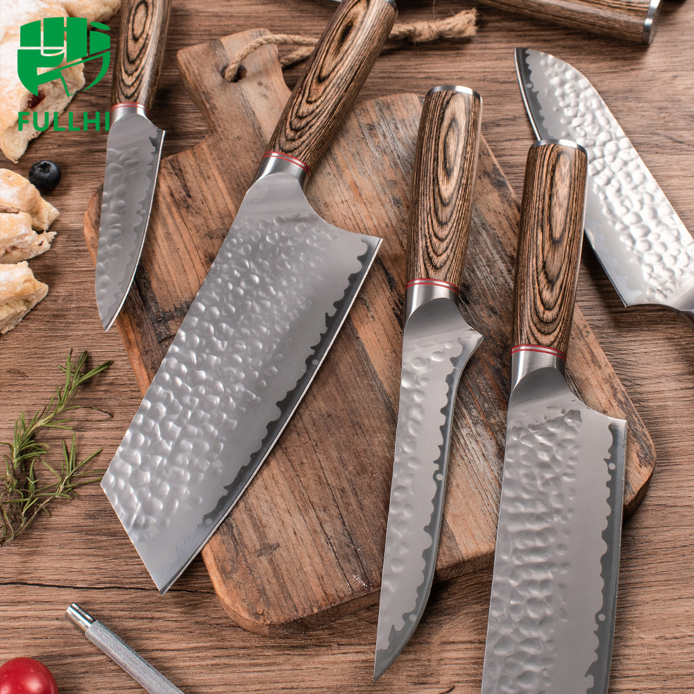 FULLHI Knife Set 12pcs Japanese Knife Set, Multiple Colour Premium German Stainless Steel Kitchen Knife Set with Knife roll package
