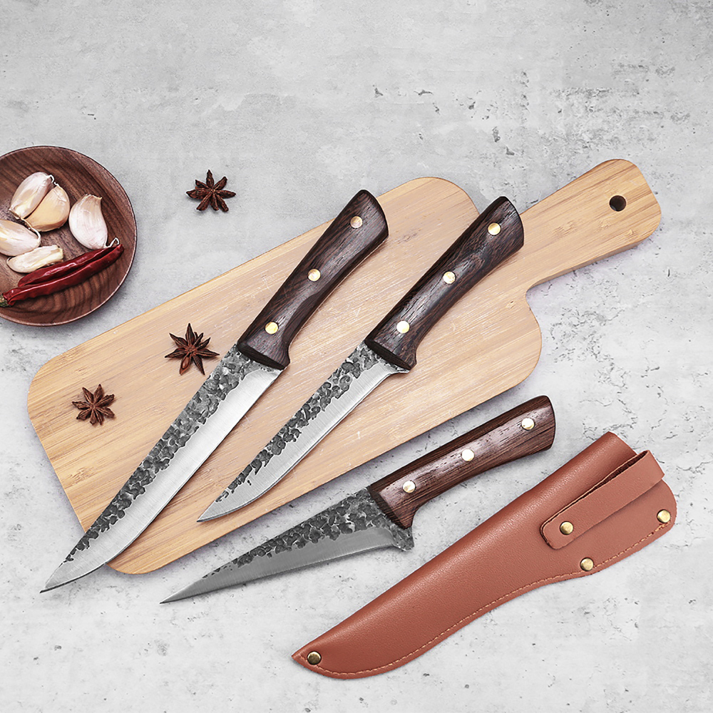 FULLHI Best Butcher Knife Set Hand Forged chef knife Boning Knife With Sheath High Carbon Steel Carving Knife Fish Knife Chef Knife For Kitchen, Camping, BBQ Knife set