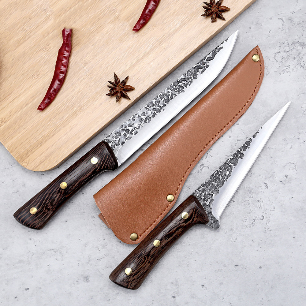 FULLHI Best Butcher Knife Set Hand Forged chef knife Boning Knife With Sheath High Carbon Steel Carving Knife Fish Knife Chef Knife For Kitchen, Camping, BBQ Knife set