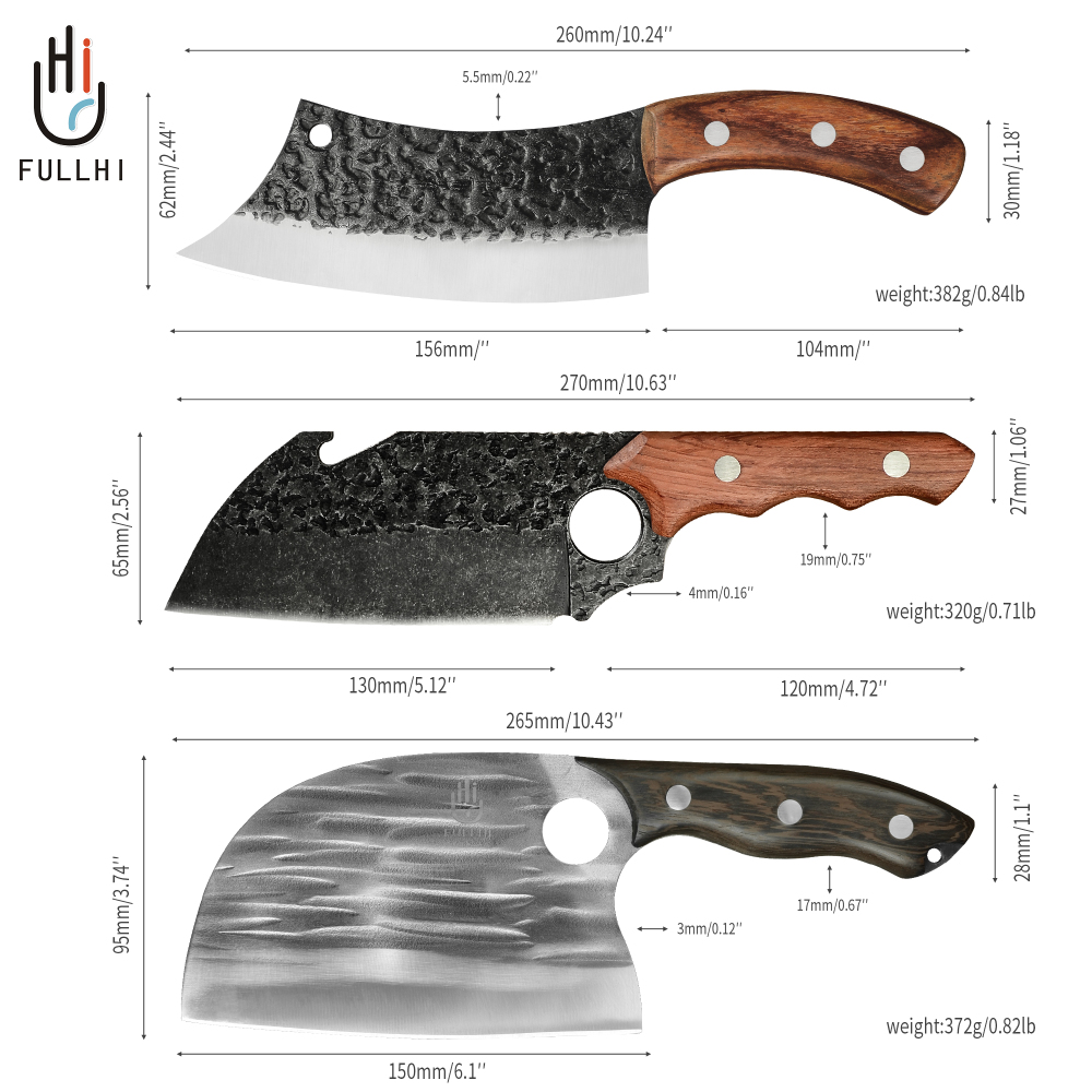 Fullhi Hand Forged Boning Knife, High Carbon Steel Butcher Knife, Full Tang Bone Cleaver with Sheath, Serbian Cleaver for Outdoor Camping, BBQ, Kitchen
