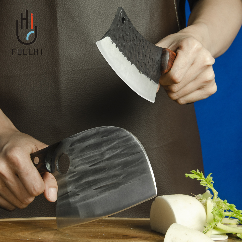Fullhi Hand Forged Boning Knife, High Carbon Steel Butcher Knife, Full Tang Bone Cleaver with Sheath, Serbian Cleaver for Outdoor Camping, BBQ, Kitchen