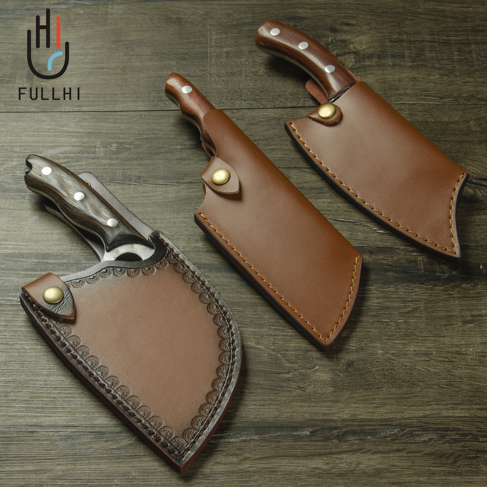 Fullhi Hand Forged Boning Knife, High Carbon Steel Butcher Knife, Full Tang Bone Cleaver with Sheath, Serbian Cleaver for Outdoor Camping, BBQ, Kitchen