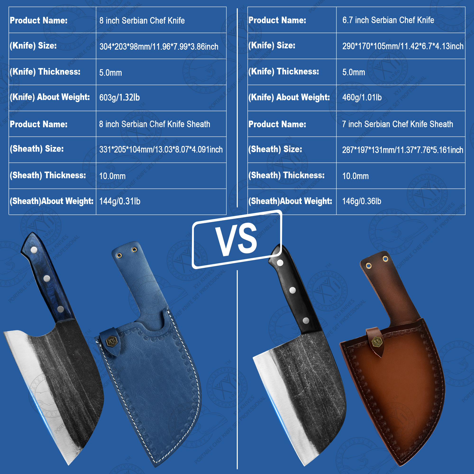 XYJ 6.7 Inch Serbian Chef Knife Cutting Butcher Knives High Carbon Steel Forging Meat Cleavers For Camping Kitchen and Outdoor Cooking Tool With Carry