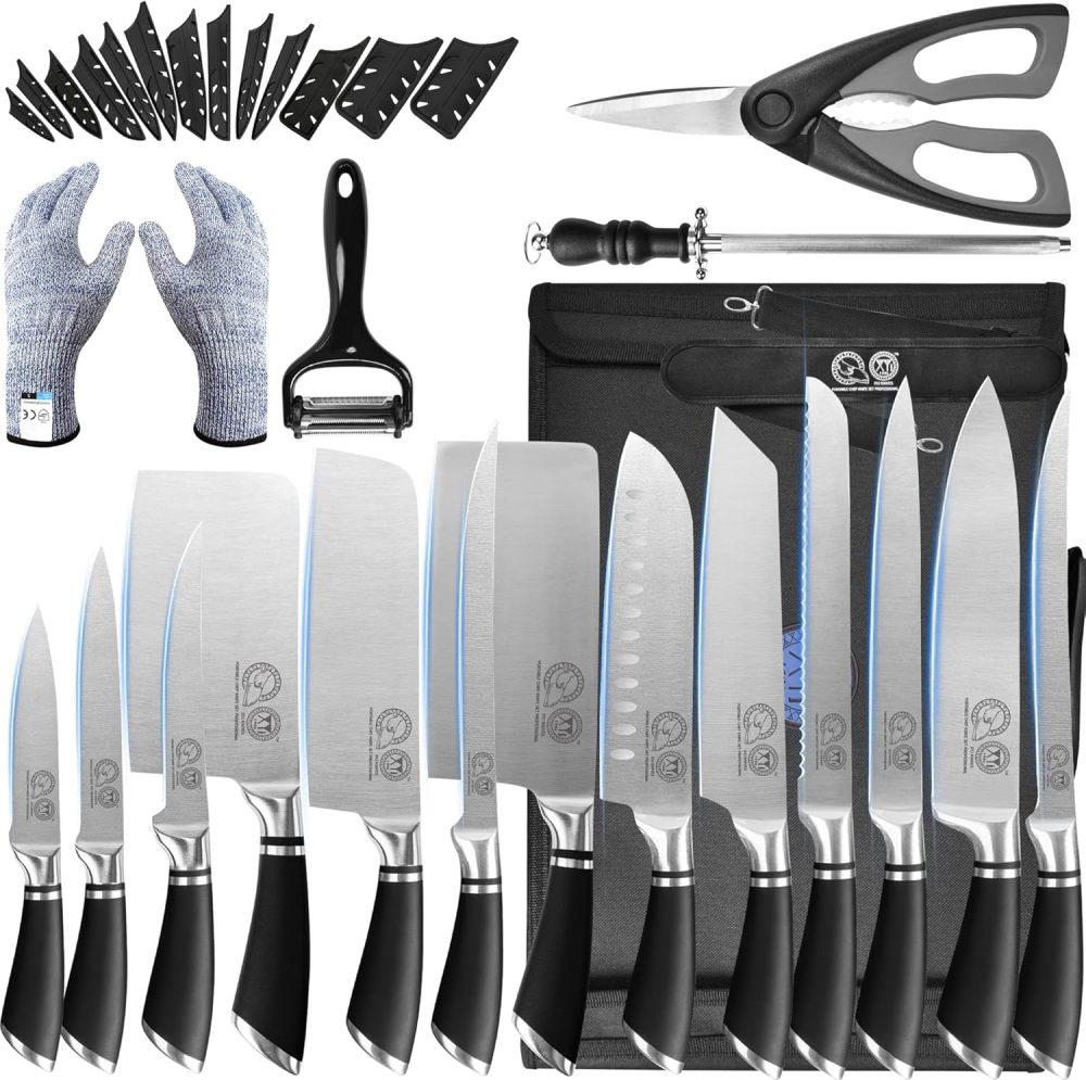 XYJ Knives,Professional Knife Sets for Master Chefs, Best Chef Knife Set with Bag,Meat Cleaver Butcher for Camping