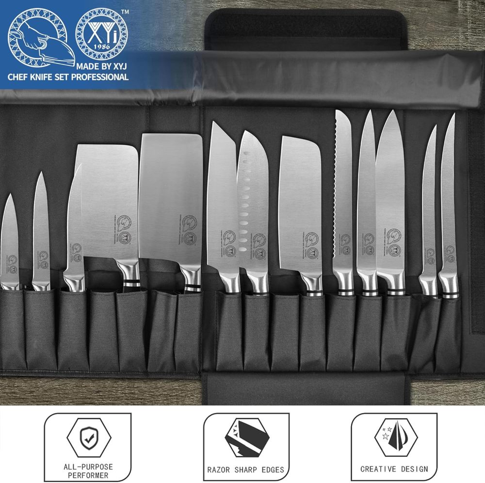 XYJ Knives,Professional Knife Sets for Master Chefs, Best Chef Knife Set with Bag,Meat Cleaver Butcher for Camping