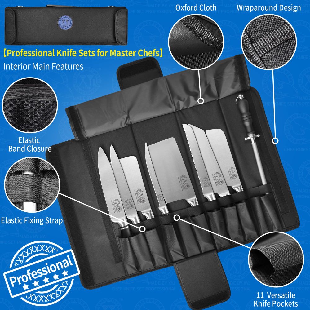 XYJ Knives,Professional Knife Sets for Master Chefs, Best Chef Knife Set with Bag,Meat Cleaver Butcher for Camping