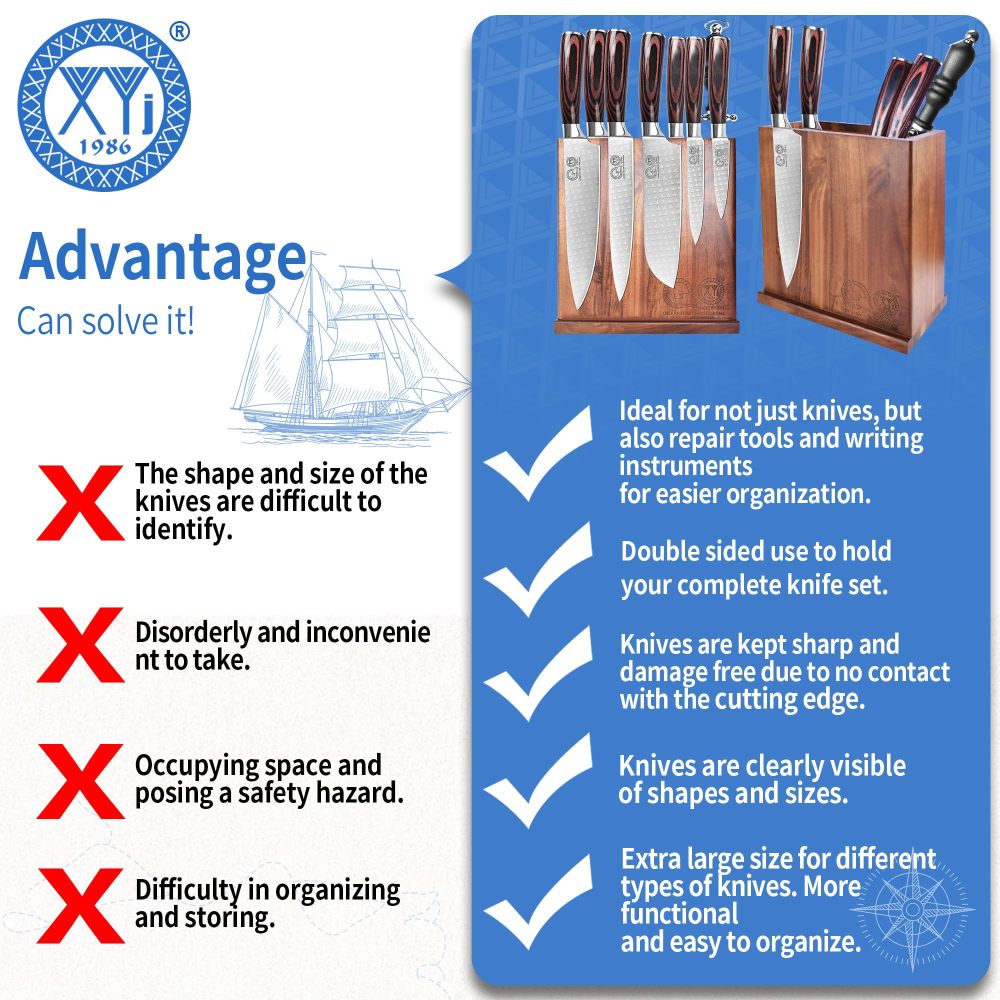 XYJ Magnetic Knife Block Holder,Double Side Magnetic Knife Stand,Acacia Wood,Extra Large Capacity Magnet Knife Storage for Knives and Utensils,Kitchen Organizer Rack Tool Without Knives