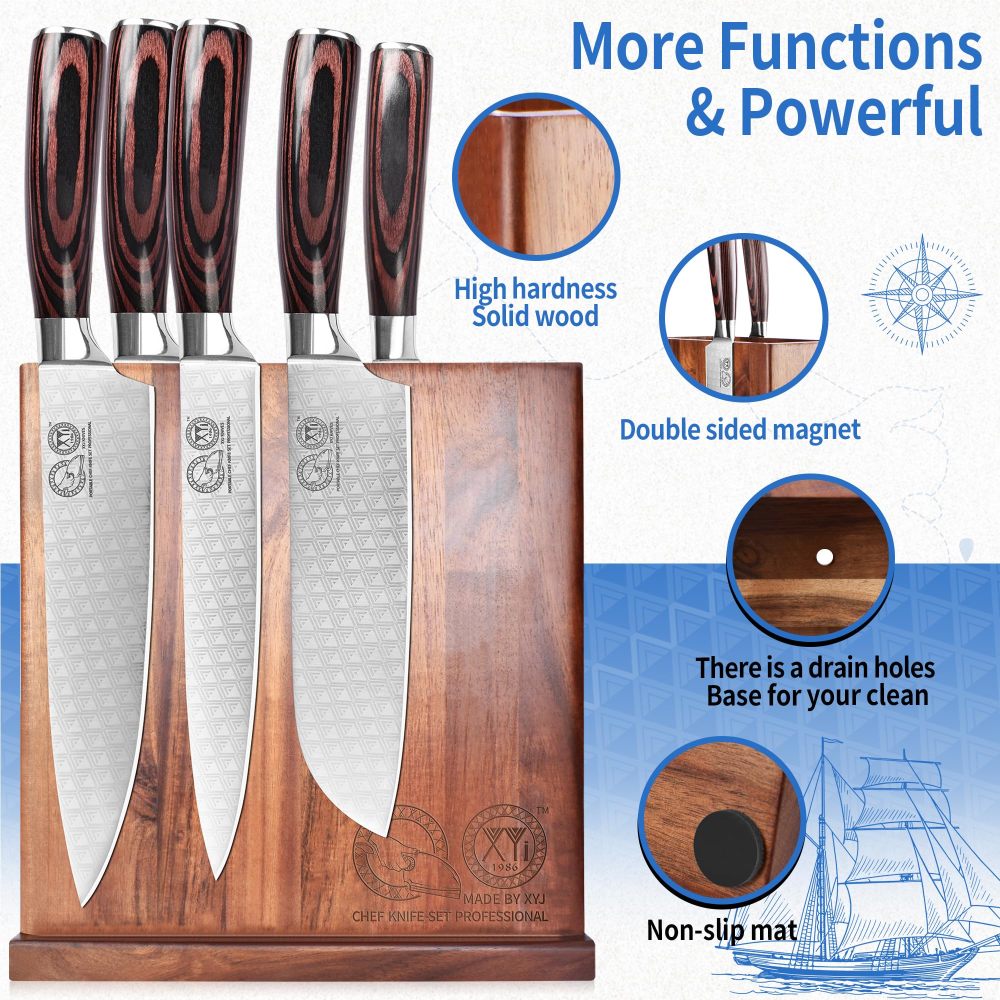 XYJ Magnetic Knife Block Holder,Double Side Magnetic Knife Stand,Acacia Wood,Extra Large Capacity Magnet Knife Storage for Knives and Utensils,Kitchen Organizer Rack Tool Without Knives