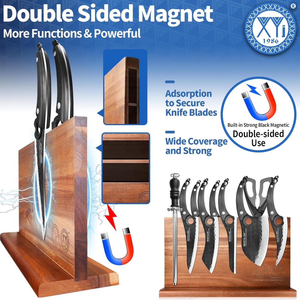 One Set All Tasks, Kitchen Knife Block Set With Sharpener, Scissors, Roll Bag, Cutting Board, 7 Pcs High Carbon Steel Knives Set, Cleaver Cooking Chef Knives With Ergonomic Handles