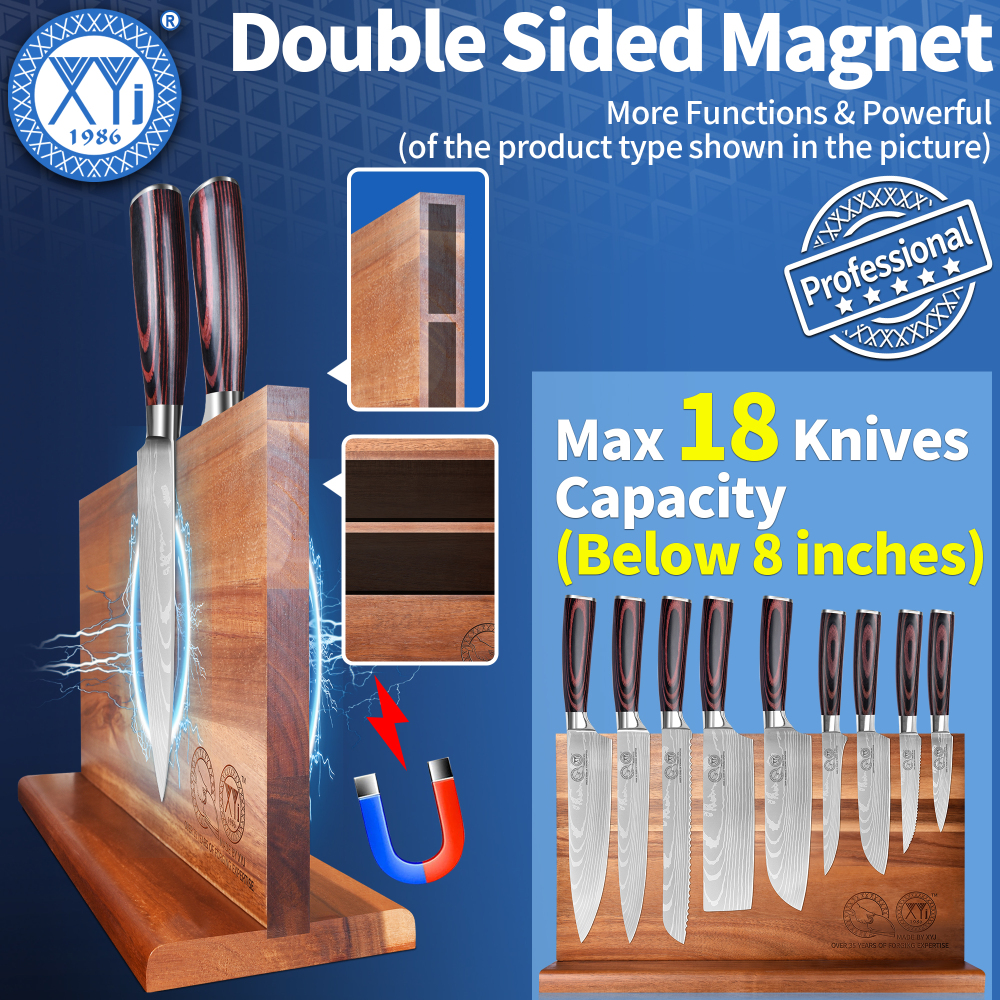 XYJ Knife Block Set,Stainless Steel 14Pcs Knives with Block,Honing Steel,Cutting Board,Gloves,Scissors,Steak Paring Slicing Boning Carving Santoku Nakiri Bread Kitchen Knife Set,Wood Handle