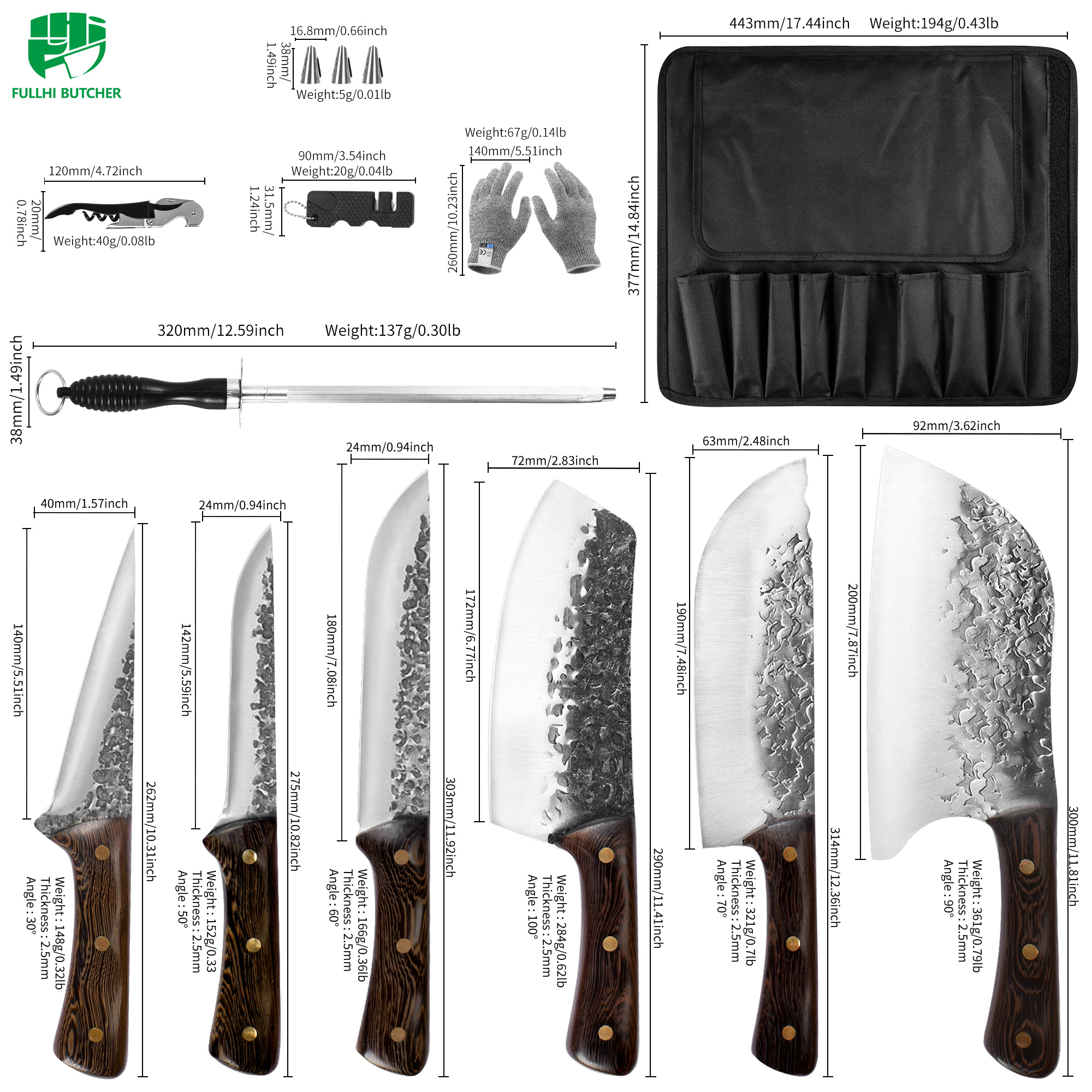 12pcs Butcher Knife Set Hand Forged chef knife Boning Knife With