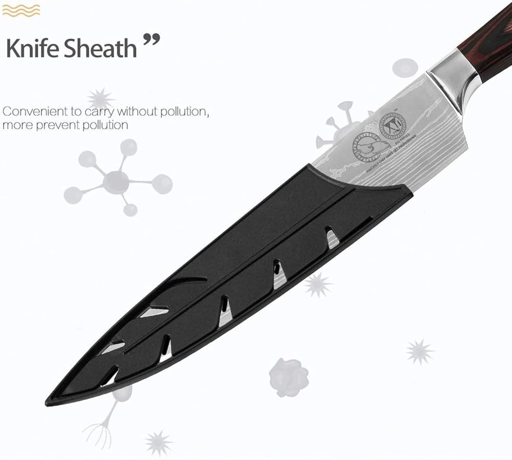 XYJ Stainless Steel Kitchen Knives Set 8 Piece Chef Knife Set with Carry Case Bag & Sheath Well Balance Ergonomic Handle