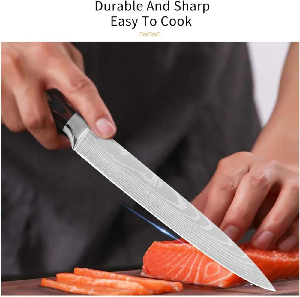 XYJ Stainless Steel Kitchen Knives Set 8 Piece Chef Knife Set with Carry Case Bag & Sheath Well Balance Ergonomic Handle
