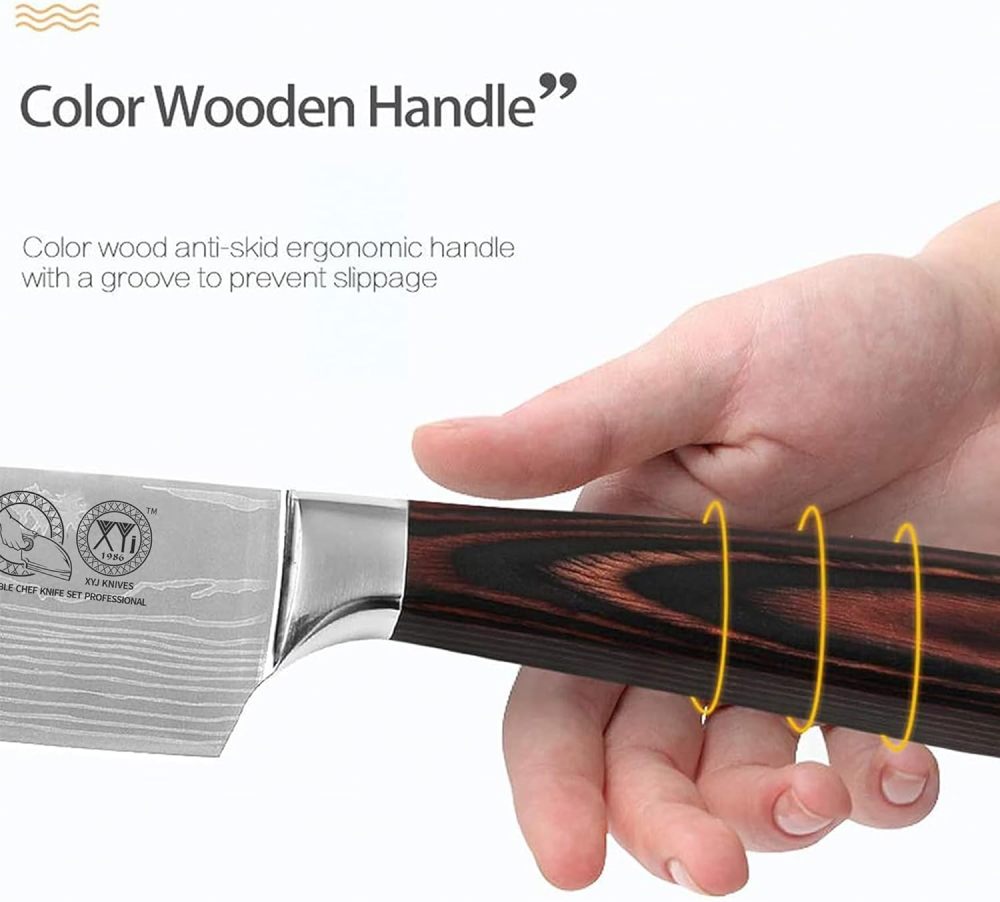 XYJ Stainless Steel Kitchen Knives Set 8 Piece Chef Knife Set with Carry Case Bag & Sheath Well Balance Ergonomic Handle