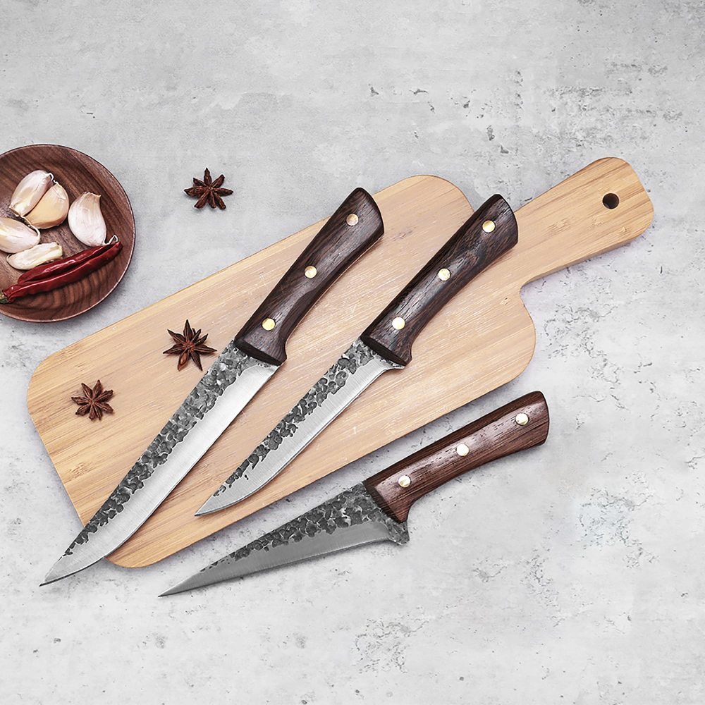 FULLHI Best Butcher Knife Set Hand Forged chef knife Boning Knife With Sheath High Carbon Steel Carving Knife Fish Knife Chef Knife For Kitchen, Camping, BBQ Knife set