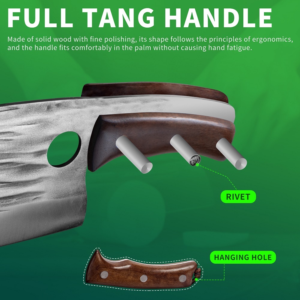 FULLHI Best Butcher Chef Knife Set include sheath High Carbon Steel Cleaver Kitchen Knife Whole Tang Vegetable Cleaver Home BBQ Camping with Knife Ba