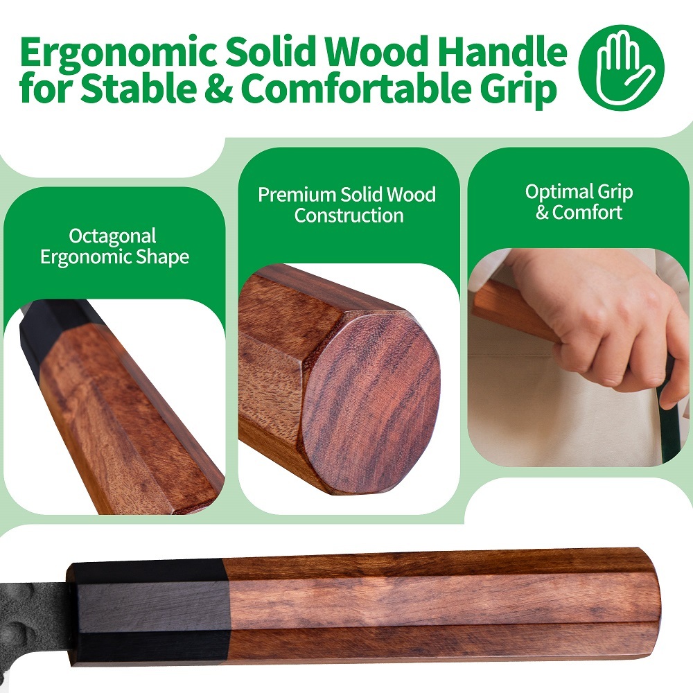 FULLHI 3pcs Japanese Gyuto Chef Knife set Professional Hand Forged Kitchen Chef Knife, 3 Layers 9CR18MOV High Carbon Meat Sushi Knife Rosewood Handle