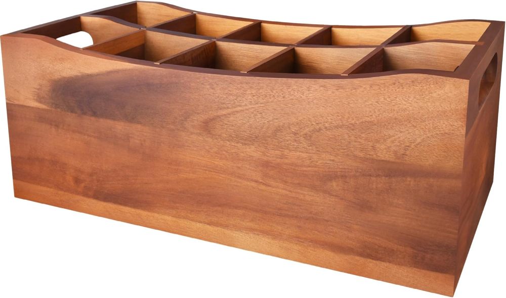 XYJ Large 10 Compartments Natural Acacia Wood Utensil Holder for Counter, Durable Rustic Style Kitchen Utensils Organizer with Removable Dividers, Storage Container for Cooking Spoons & Tools