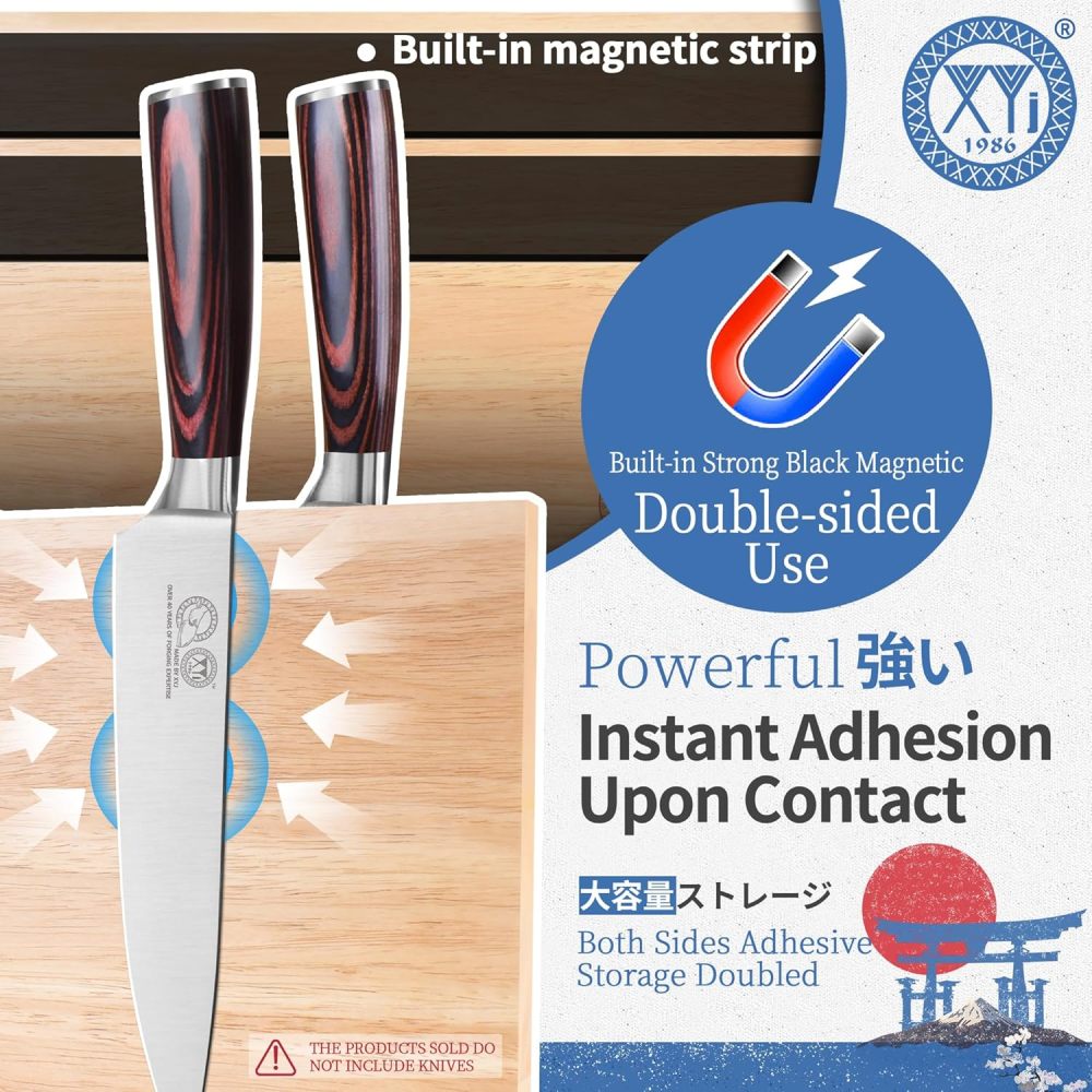 XYJ Authentic Since 1986, Magnetic Knife Block with Cutting Boards, Natural Wood, Countertop Knife Organizer, Space-Saving Knives & Prep Board Set, Kitchen Storage Solution without Knives