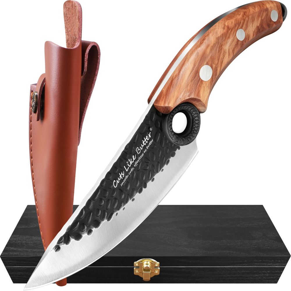 6 Inch Forged Boning Knife with Leather Sheath, Elegant Gift Box, Full Tang High Carbon Steel Japanese Chef Knife for Kitchen Outdoor, Gifts for Women Men Christmas Birthday