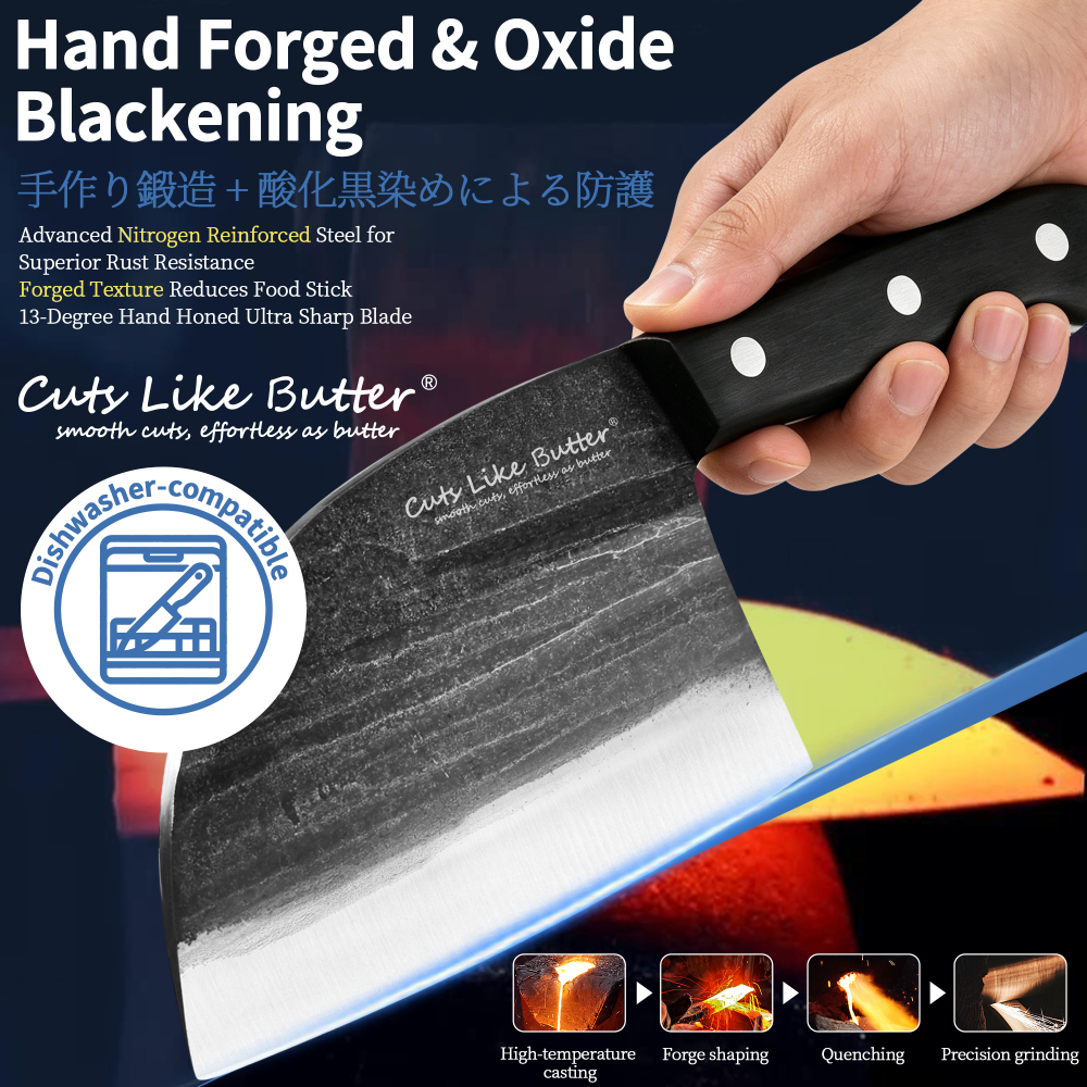 Cuts Like Butter 6 Inch Japanese Chef Knife with Leather Sheath, Wooden Gift Box, Full Tang High Carbon Steel Meat Cleaver Butcher Knife for Kitchen Outdoor, Gifts for Women Men Christmas Birthday