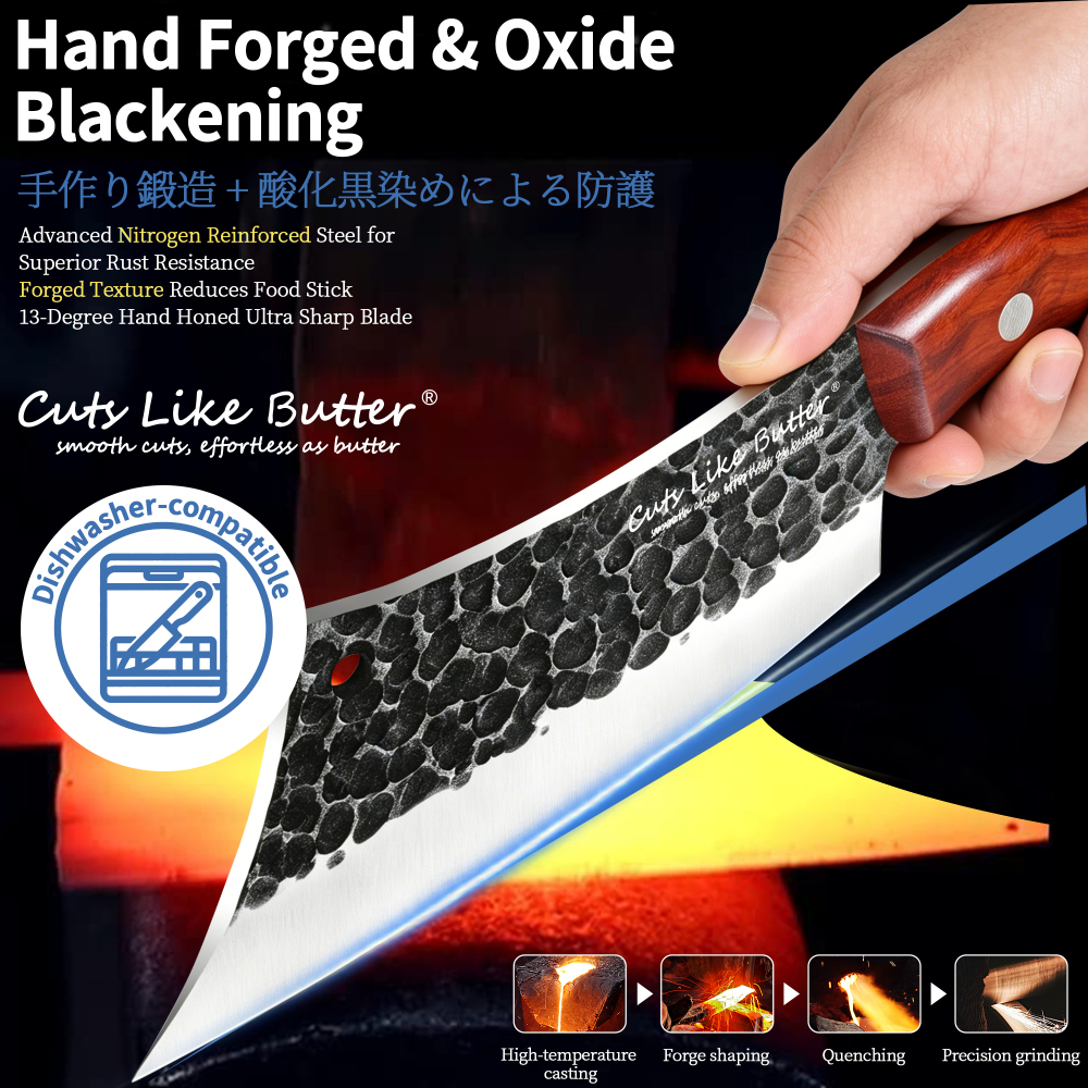 Cuts Like Butter 6.2 Inch Meat Cleaver Butcher Knife with Leather Sheath, Wooden Gift Box, Full Tang High Carbon Steel Japanese Chef Knife for Kitchen Outdoor, Gifts for Women Men Christmas Birthday