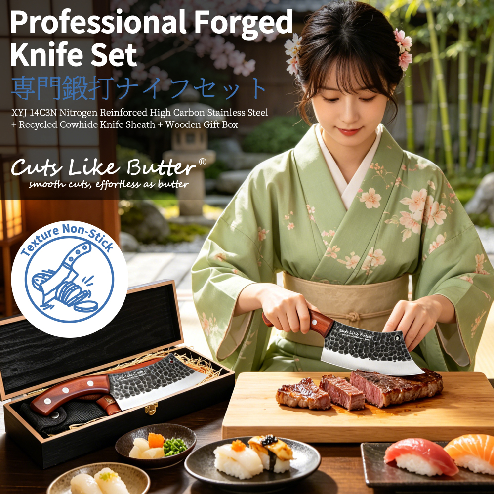 Cuts Like Butter 6.2 Inch Meat Cleaver Butcher Knife with Leather Sheath, Wooden Gift Box, Full Tang High Carbon Steel Japanese Chef Knife for Kitchen Outdoor, Gifts for Women Men Christmas Birthday
