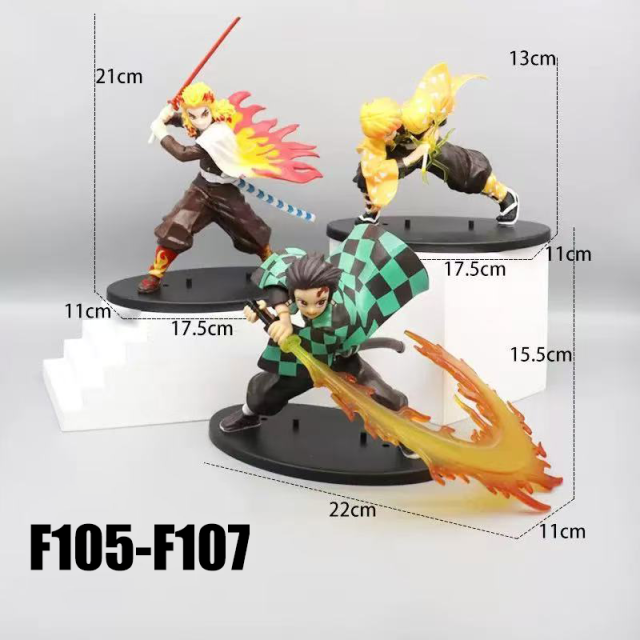 Demon Slayer Zenitsu Rengoku Tanjiro Action Figure Set  Anime Collectible Statue Fire God Version Display Model Boxed Gift Toy