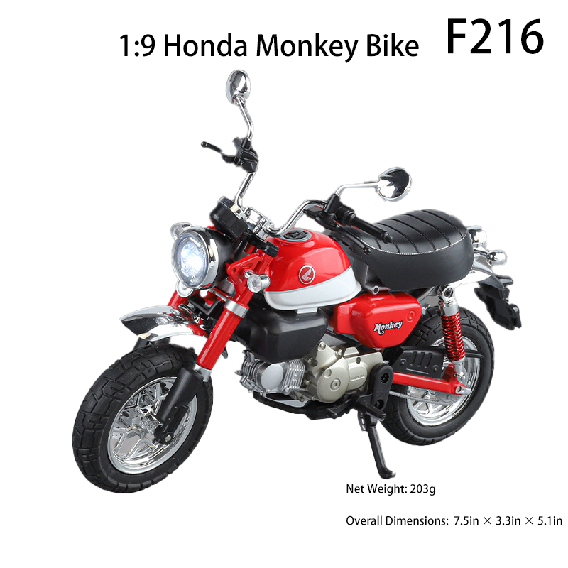 1:9 Monkey Bike Motorcycle Model Alloy Diecast Sound Light 19cm Mini Motorbike Desk Car Decor Collectible Toy