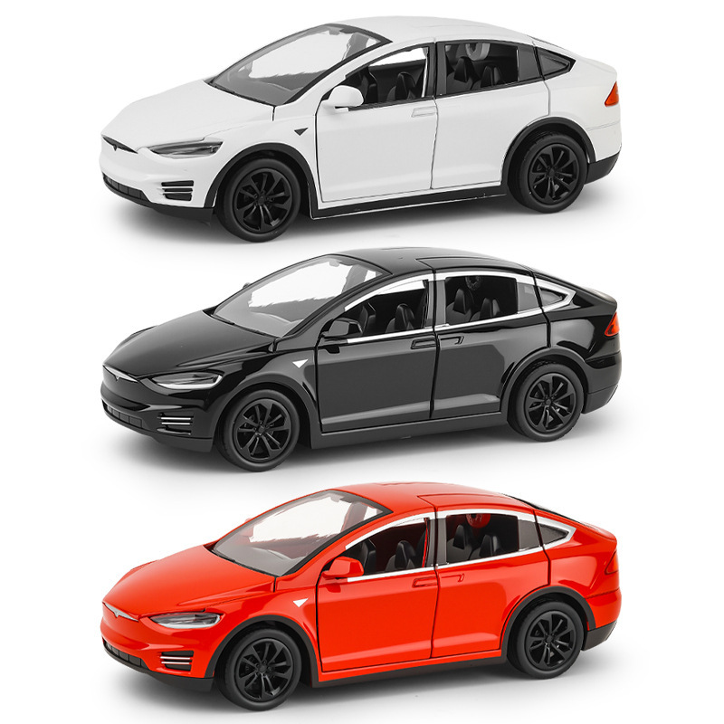 1:28 Scale Tesla Model X Diecast Car Model – Alloy Pull-Back, Light & Sound, Gull-Wing Doors, Electric Vehicle Toy for Boys