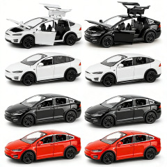 1:28 Scale Tesla Model X Diecast Car Model – Alloy Pull-Back, Light &amp; Sound, Gull-Wing Doors, Electric Vehicle Toy for Boys
