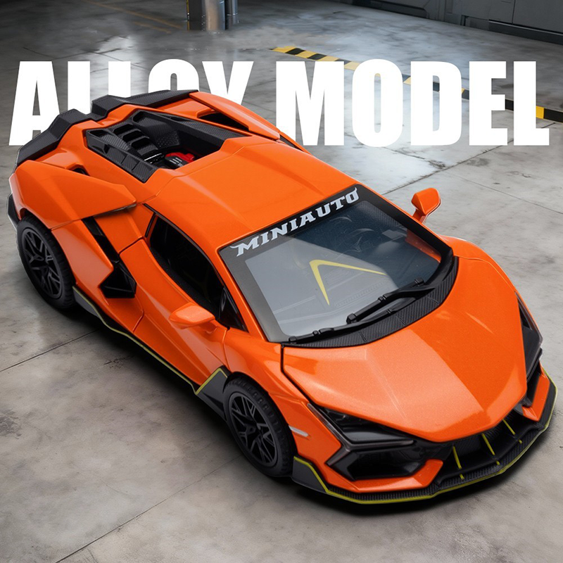 1:32 Alloy Supercar Model Diecast Sports Car Toy with Sound Light Pull-Back Opening Doors Adjustable Spoiler Collectible