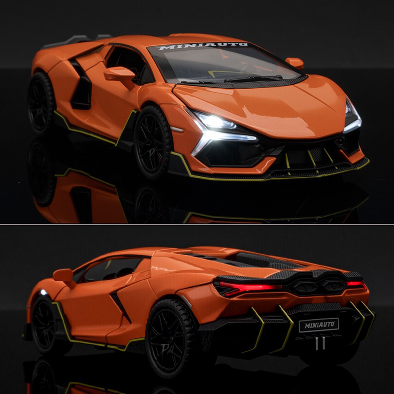 1:32 Alloy Supercar Model Diecast Sports Car Toy with Sound Light Pull-Back Opening Doors Adjustable Spoiler Collectible