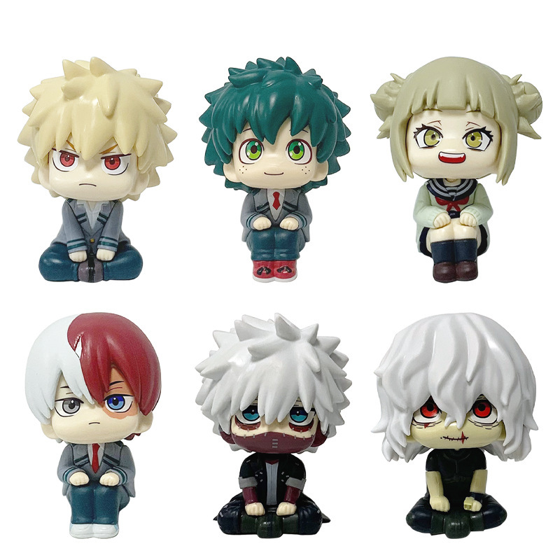 Chibi My Hero Academia Izuku Midoriya Bakugo Todoroki Dabi Figure Set Anime Q Version Collectible Desk Statue (Unofficial)
