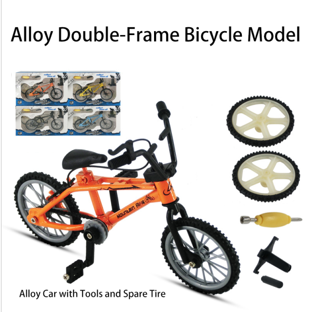 Mini Alloy Finger Bicycle Retro Double-Bar Bike Model 1:24 DIY Assemble Toy with Spare Tire Desk Display Collectible