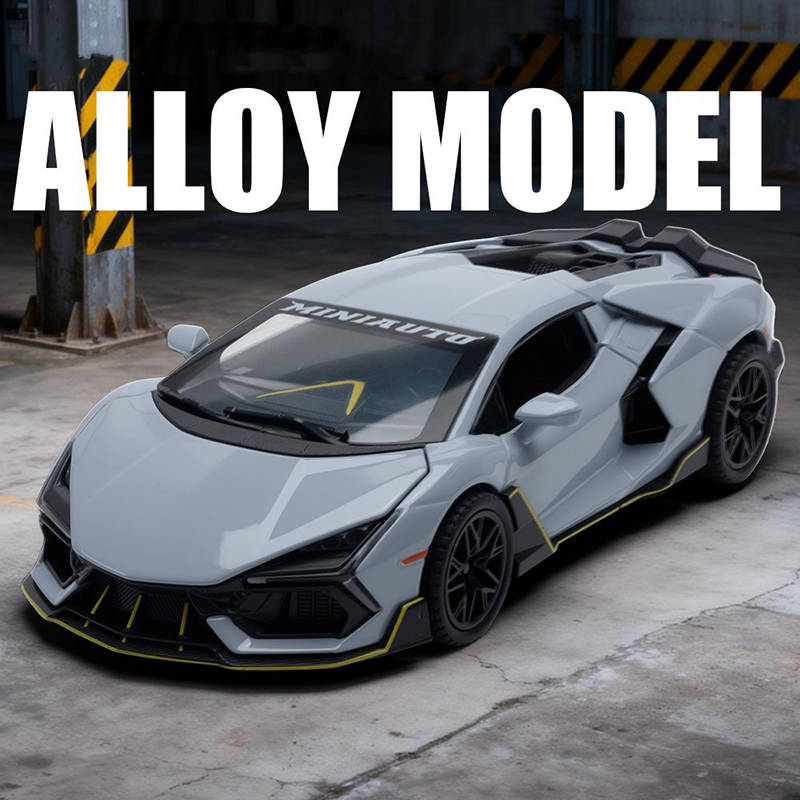 1:32 Alloy Supercar Model Diecast Sports Car Toy with Sound Light Pull-Back Opening Doors Adjustable Spoiler Collectible