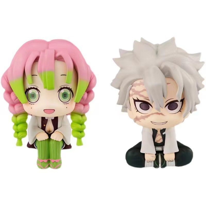 Demon Slayer Chibi Mitsuri Kanroji Sanemi Shinazugawa Sitting Big Head Action Figure PVC Anime Collectible Desk Toy Model