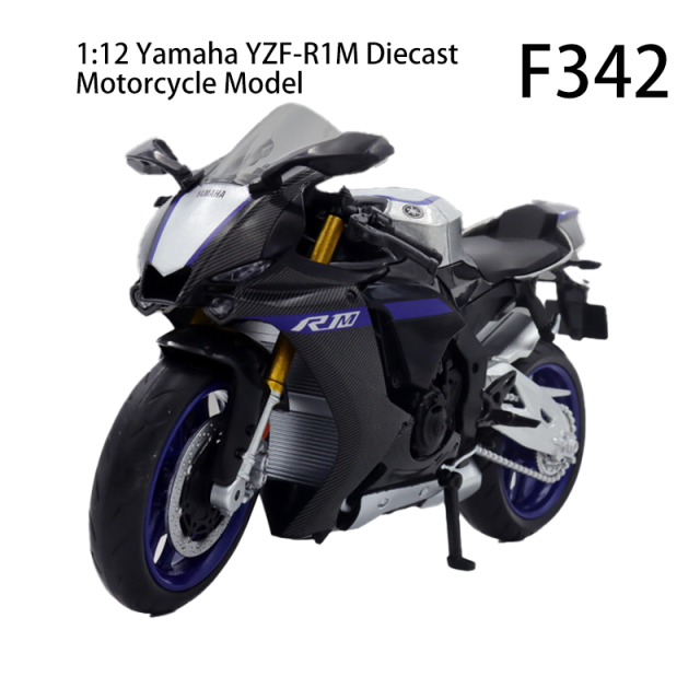 1:12 Yamaha YZF-R1M Diecast Motorcycle Model Alloy Bike Light Sound Collectible Simulation Motorbike Display Toy