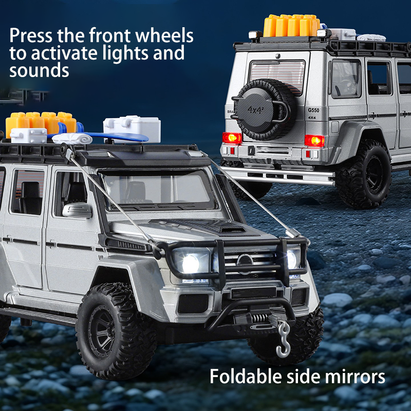 1:24 G550 Modified Diecast Off-Road Car Model Alloy Pull Back with Light Sound Collectible Vehicle Toy Display