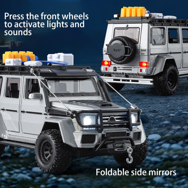 1:24 G550 Modified Diecast Off-Road Car Model Alloy Pull Back with Light Sound Collectible Vehicle Toy Display