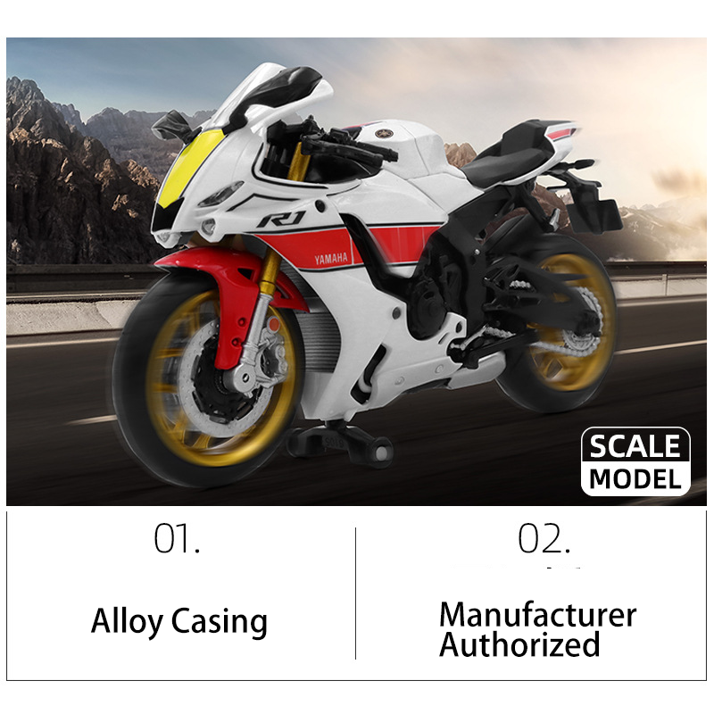 1:12 Yamaha YZF-R1M Diecast Motorcycle Model Alloy Bike Light Sound Collectible Simulation Motorbike Display Toy